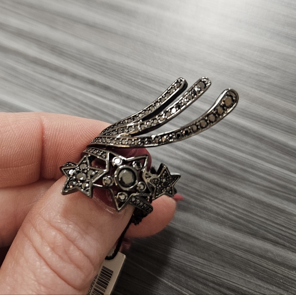 NWT Henri Bendel Starlight Ring - Crystal Hematite | Adjustable Size - Picture 5 of 13